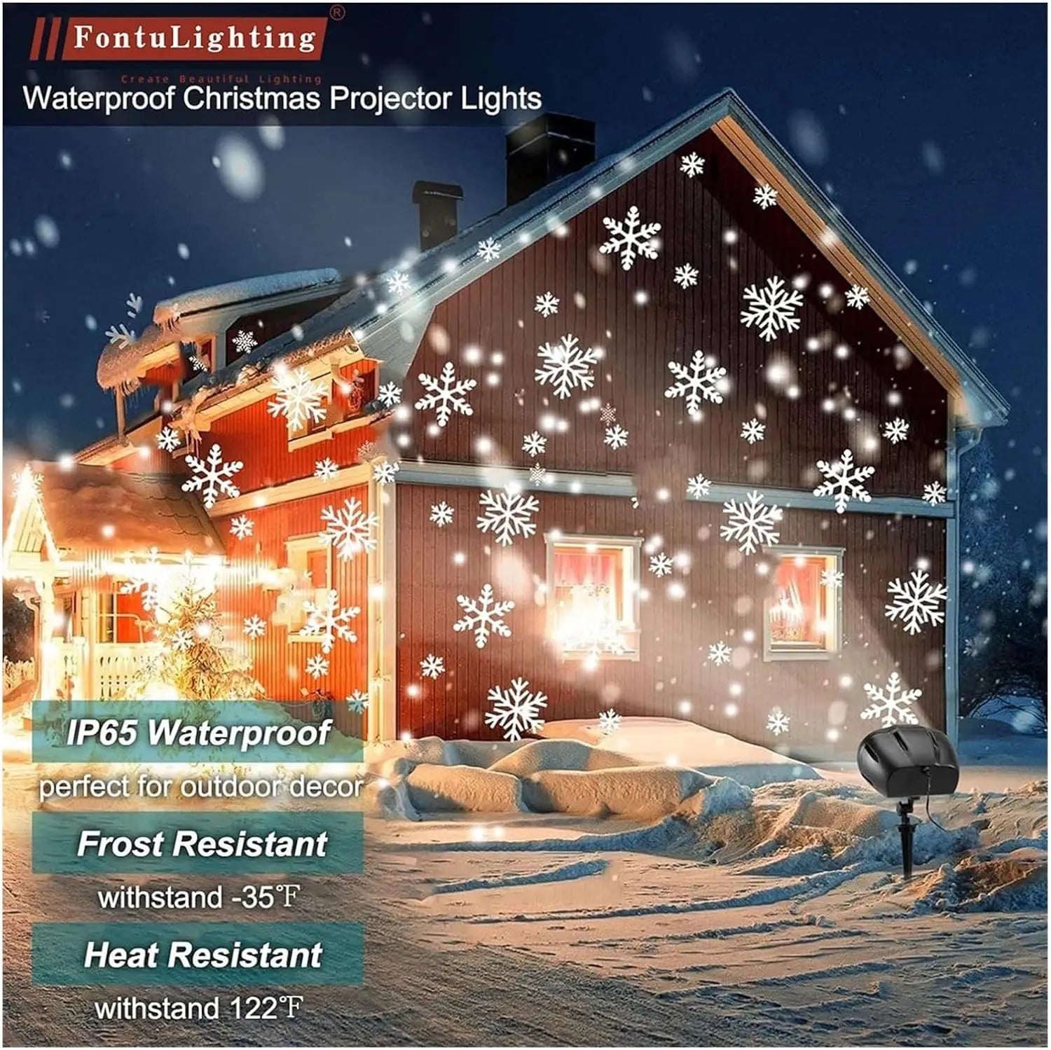 Double-Head Christmas Snowfall HD Projector Light IP65 Outdoor 2-in-1 Rotating with Remote Timer