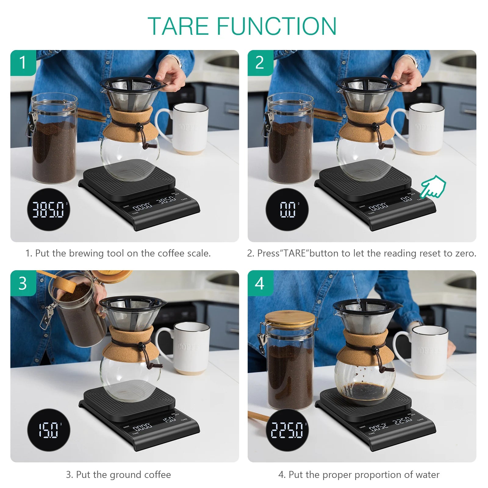Digital Coffee Scale 3kg/0.1g Rechargeable Drip Espresso Scale with Timer for Kitchen
