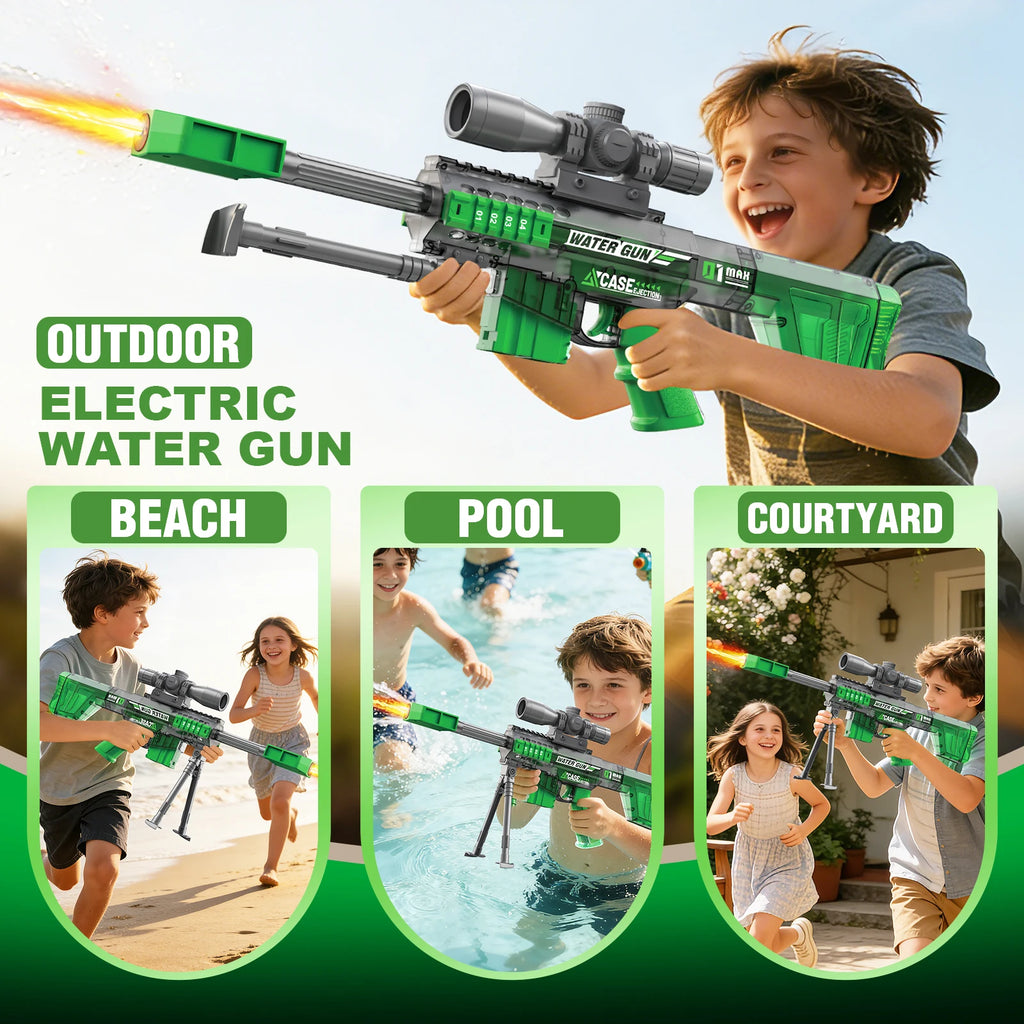 Electric Water Gun Toy Manual & Automatic with Lights, Sound, Long Range Water Squirt Gun for Beach and Pool