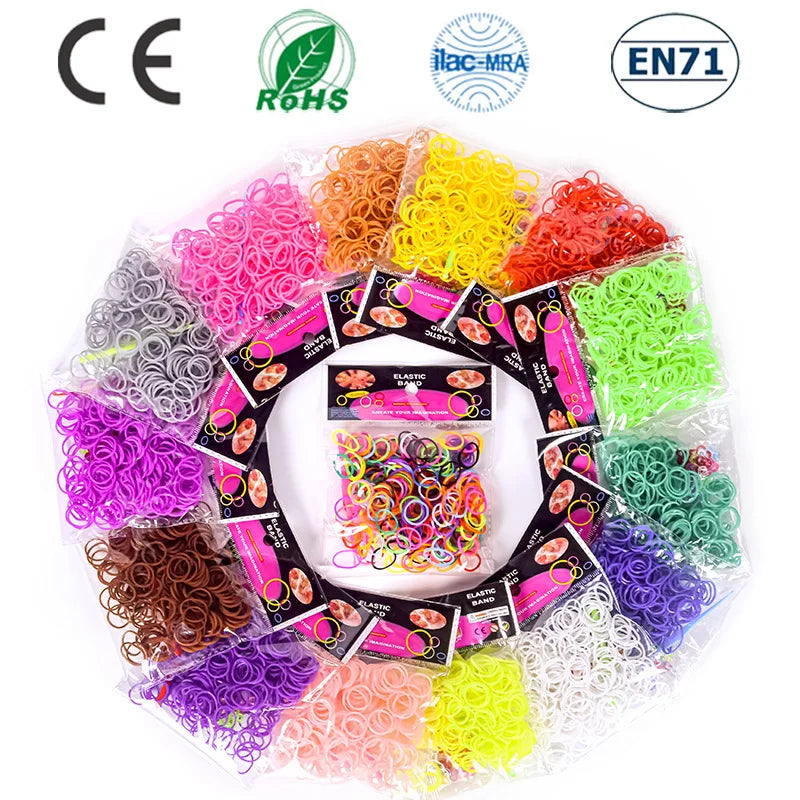 600Pcs Rainbow Rubber Band Loom Kit with S-Clips for DIY Bracelets and Hair Ties
