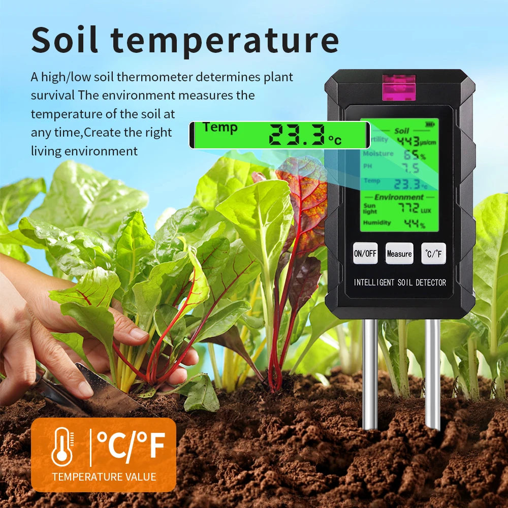 6-in-1 Soil Meter PH Moisture Fertility Temperature Humidity Light Tester for Garden