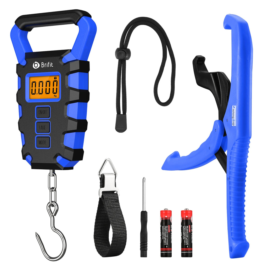 ORIA Digital Hanging Fishing Scale 50kg with Tape Measure and Fish Gripper