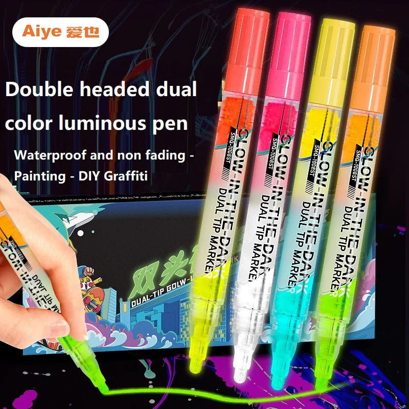 CowLost | product_id-double-ended-dual-color-glow-in-the-dark-waterproof-highlighter-pen-1-4pcs-art-supplies |2
