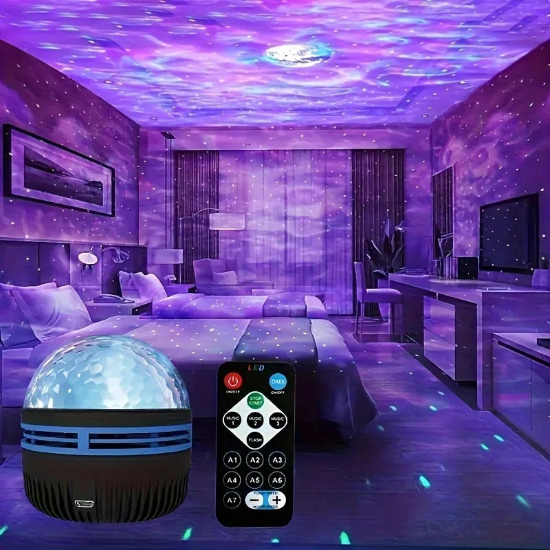 Galaxy Projector RGB Starry Lamp 7-Color LED Mini Night Light with Remote and Auto Rotation