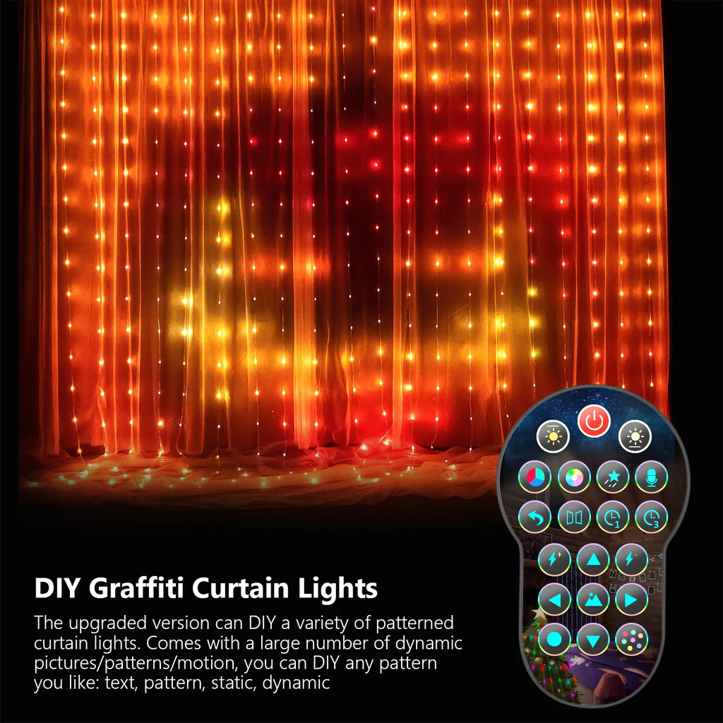 Programmable RGB Smart LED Window Curtain Lights with APP Remote and DIY Text Patterns