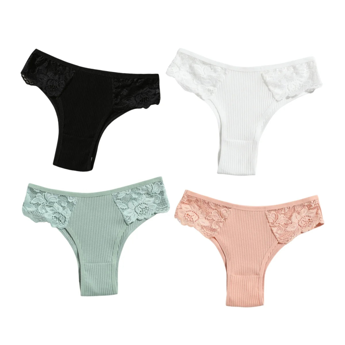 CowLost | product_id-4pcs-womens-cotton-ribbed-low-rise-brazilian-lace-briefs |13