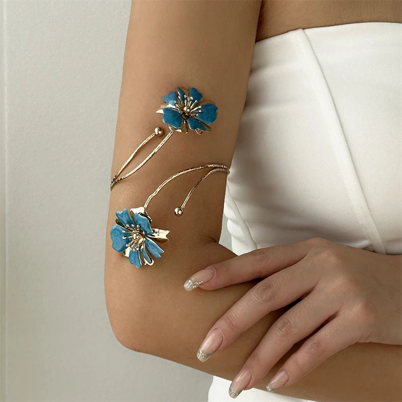 CowLost | boho-elegant-enamel-flower-upper-arm-cuff-bracelet-for-women |8