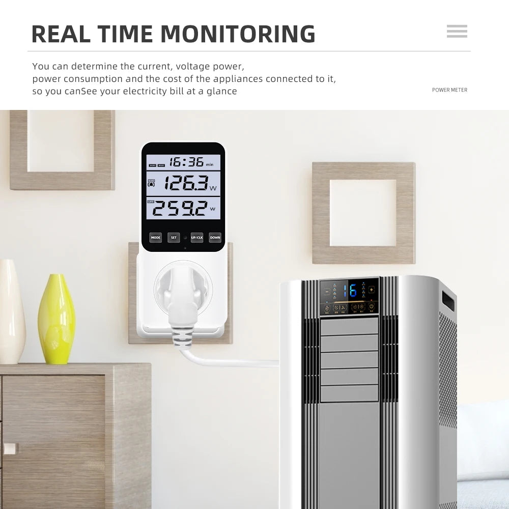 Digital Wattmeter AC Power Meter Socket Analyzer 220V EU Plug Energy Voltmeter Ammeter Electricity Cost Monitor