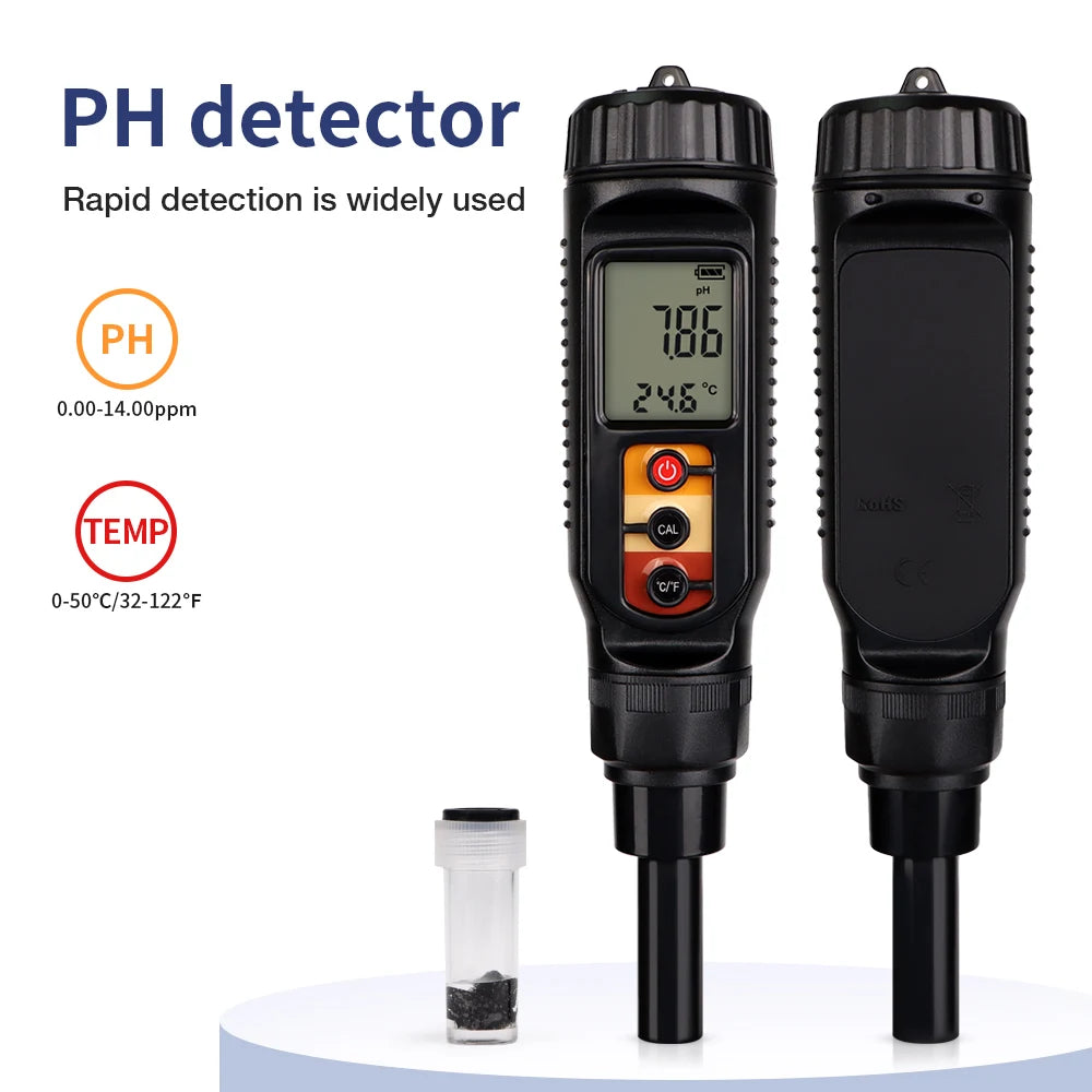 LCD Digital PH Meter 0.00-14.00 Handheld Soil, Food, Dough Acidity Tester for Fruit, Cheese, Meat, Skin