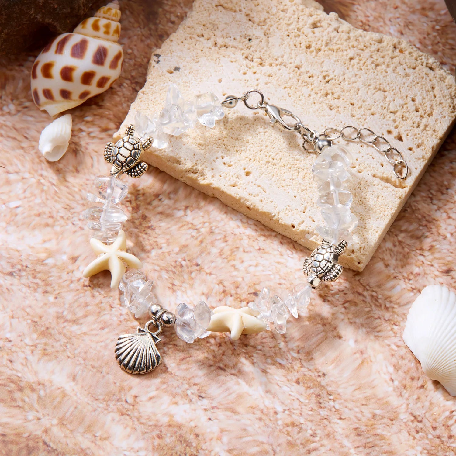 CowLost | bohemia-sea-turtle-bracelet-for-women-starfish-seahorse-shell-pearl-adjustable-metal-chain-summer-beach-party-vacation-jewelry |12