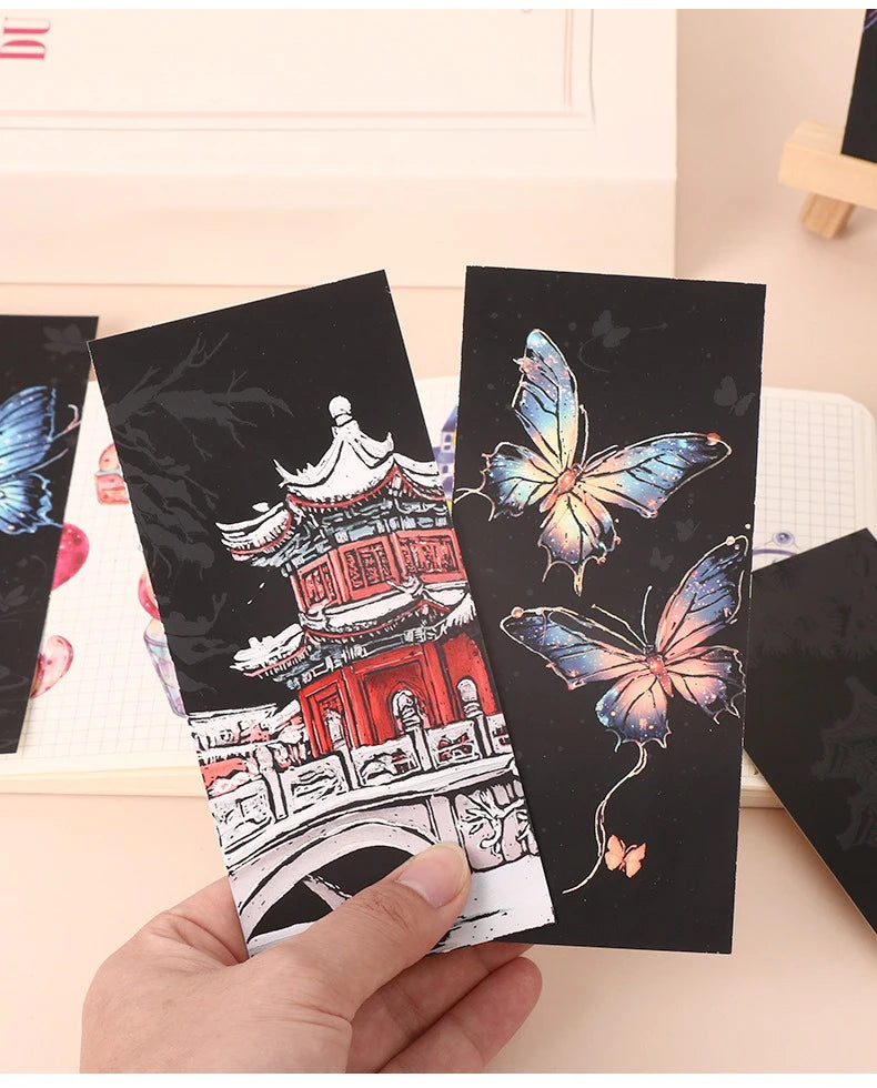CowLost | 12-pcs-set-diy-scratch-painting-animal-bookmarks-colorful-for-kids-portable-creative-doodle-art-toy-handmade-night-scene-art |9
