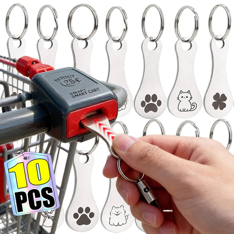 Shopping Cart Token Keychain Metal Coin Holder Trolley Keyring