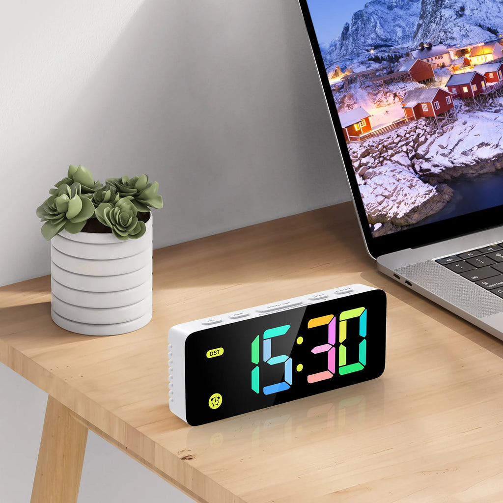 ORIA LED Digital RGB Alarm Clock with 12/24H Display for Bedroom Home Gift