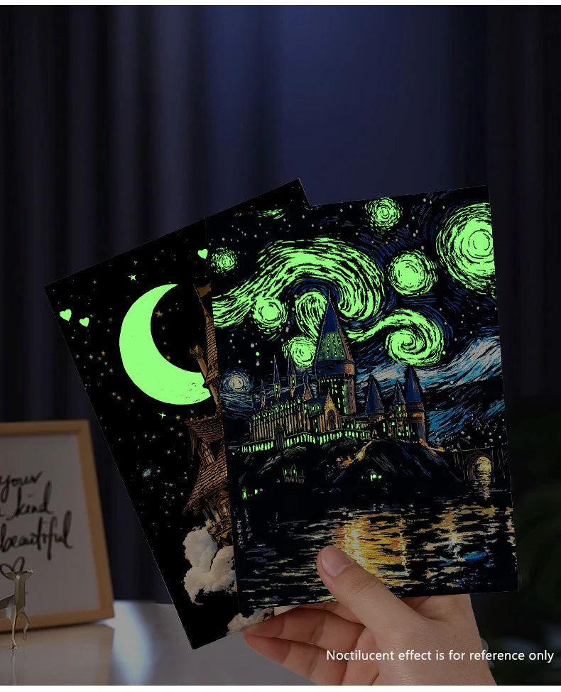 CowLost | product_id-4-pcs-a5-noctilucent-diy-scratch-painting-set-castle-landscape-animal-night-scenes |14