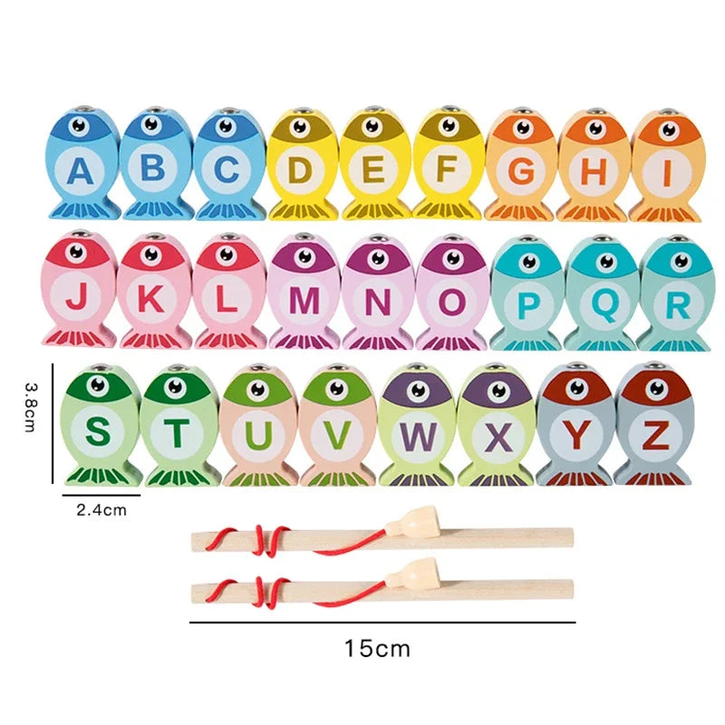 Kids Wooden Fishing Game Educational Alphabet Numeric Cognitive Toy with Magnet
