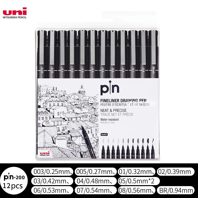CowLost | 3-6-12pcs-japan-uni-pin-200-hook-drawing-pens-multi-specification-black-needle-pen-manga-design-drawing-stationery-art-supplies-1 |16