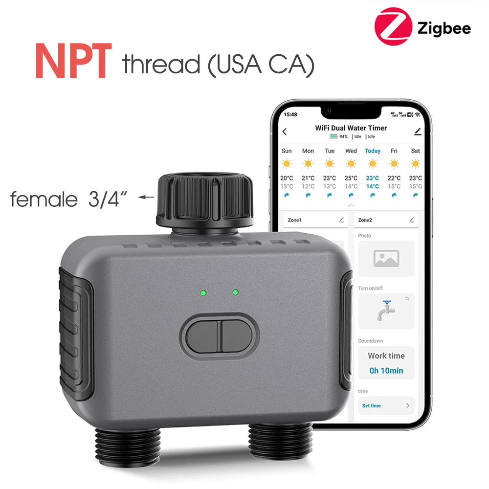 Tuya Smart Dual Water Timer Bluetooth Zigbee Outdoor Garden Irrigation Controller