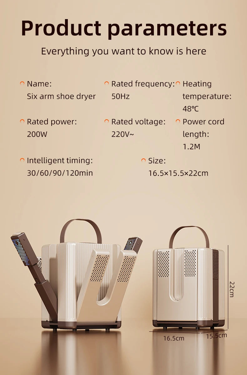 CowLost | product_id-homefish-six-arm-foldable-electric-shoe-and-boot-dryer-with-timer-200w-portable-shoe-warmer |29