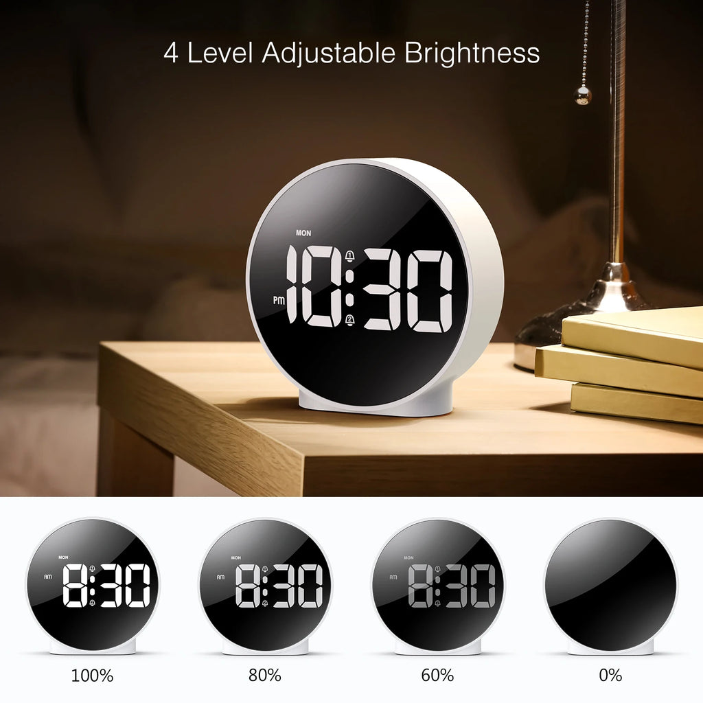 ORIA Digital LED Alarm Clock with Snooze Night Light USB Round Table Clock 3 Colors