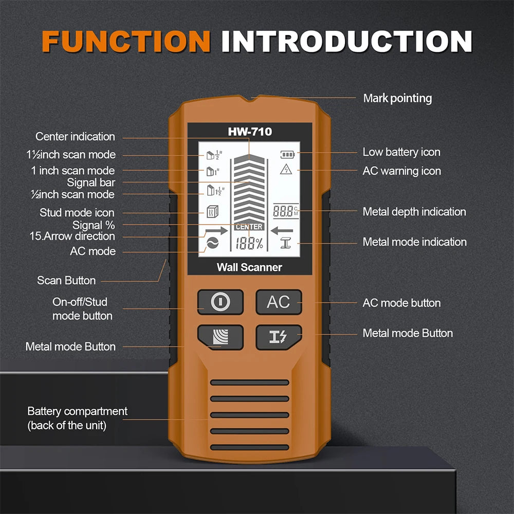 Multifunctional Handheld Wall Stud Finder Metal Detector with LCD for Home Use