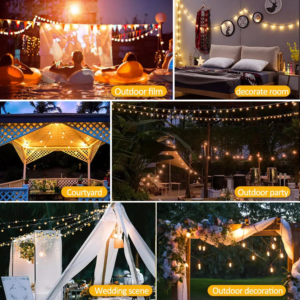 32FT S14 Solar Waterproof Outdoor String Lights with Remote, 8 Modes, Shatterproof Bulbs, High Brightness