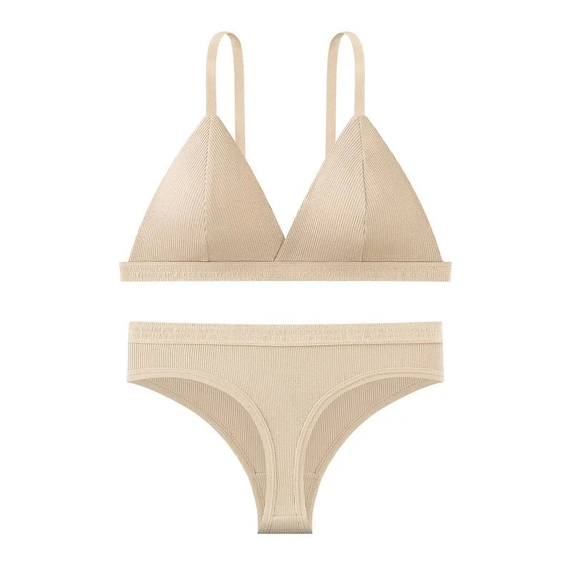 CowLost | women-cotton-bra-and-panties-set-wireless-push-up-bra-low-waist-thongs-g-string-sexy-lingerie-womens-breathable-underwear-set |2
