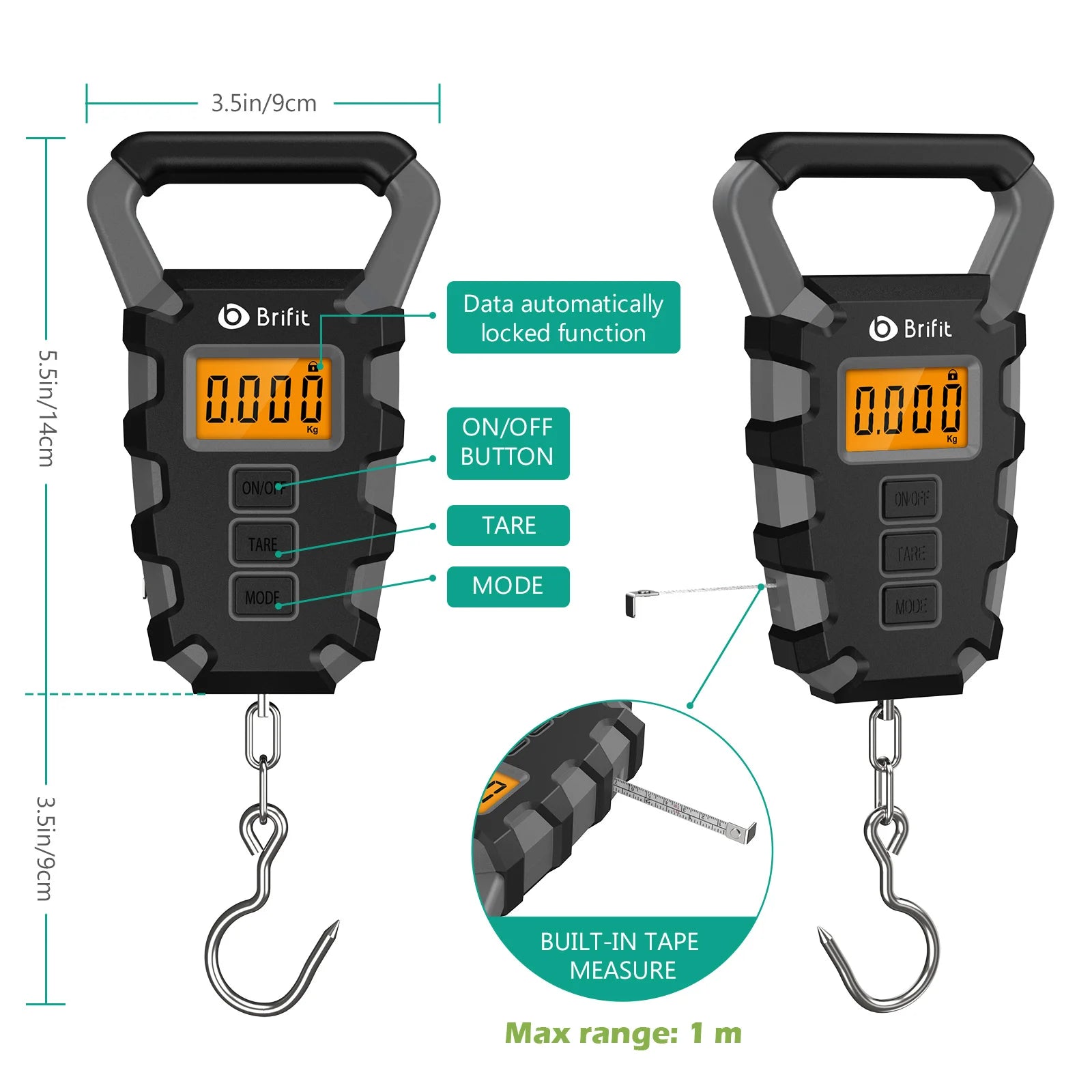50KG Digital Portable Hanging Fishing & Luggage Scale with Ruler for Home Kitchen