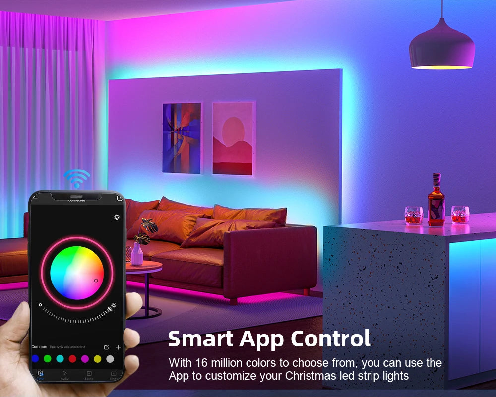 RGB 5050 LED Strip Light 12V 30 LEDs/M Music Sync APP Remote Control Flexible Tape