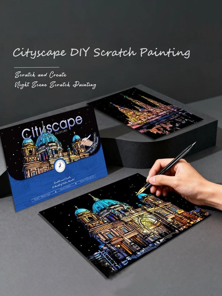 CowLost | product_id-2-pcs-diy-scratch-painting-set-famous-buildings-cityscape-night-view-40-5x28-5-cm |7