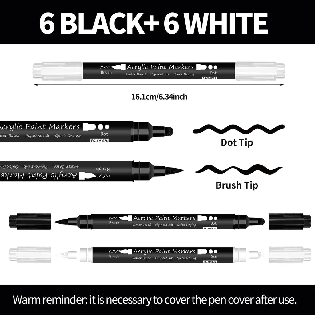 CowLost | markers-product_id-black-white-acrylic-paint-marker-pen-set-12-pcs-brush-fine-dot-tip-for-paper-rock-wood-metal-plastic |3