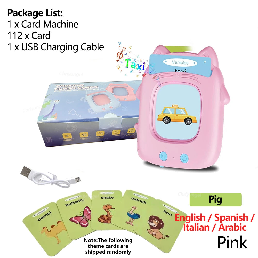 Talking Flashcards Learning Machine with Audio for Toddlers - English, Spanish, Italian, Arabic Educational Toy Gift