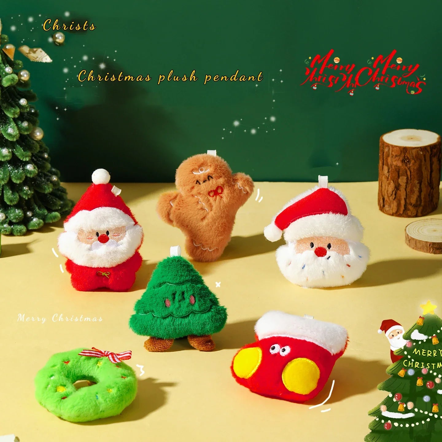 Cute Plush Santa Claus Christmas Tree Pendant Keychain Ornament Toy