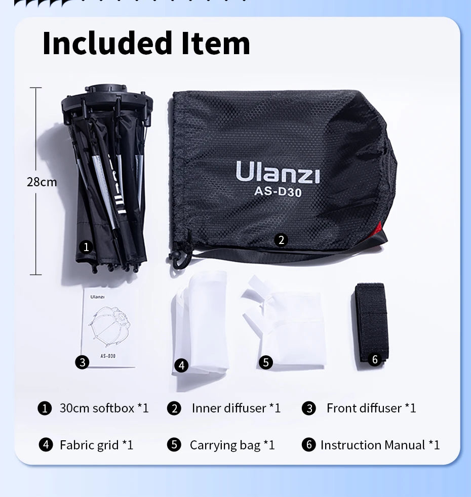 CowLost | ulanzi-as-d30-30cm-octagonal-softbox-quick-pack-light-box-with-mini-bowens-mount-for-40w-cob-video-light |17