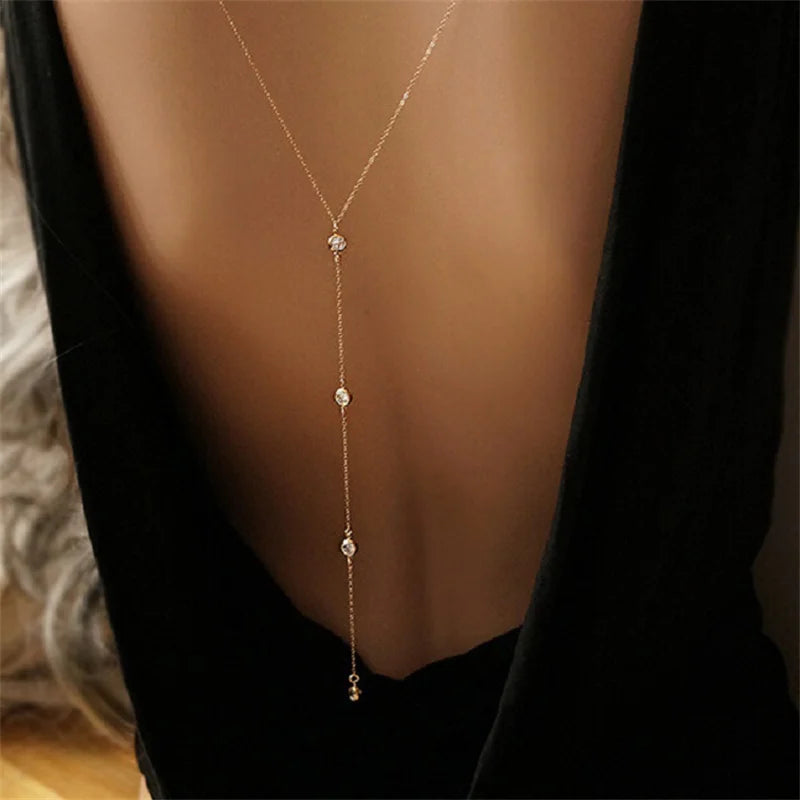 CowLost | new-crystal-zircon-pearl-back-drop-chain-necklace-for-women-elegant-long-backless-tassel |7