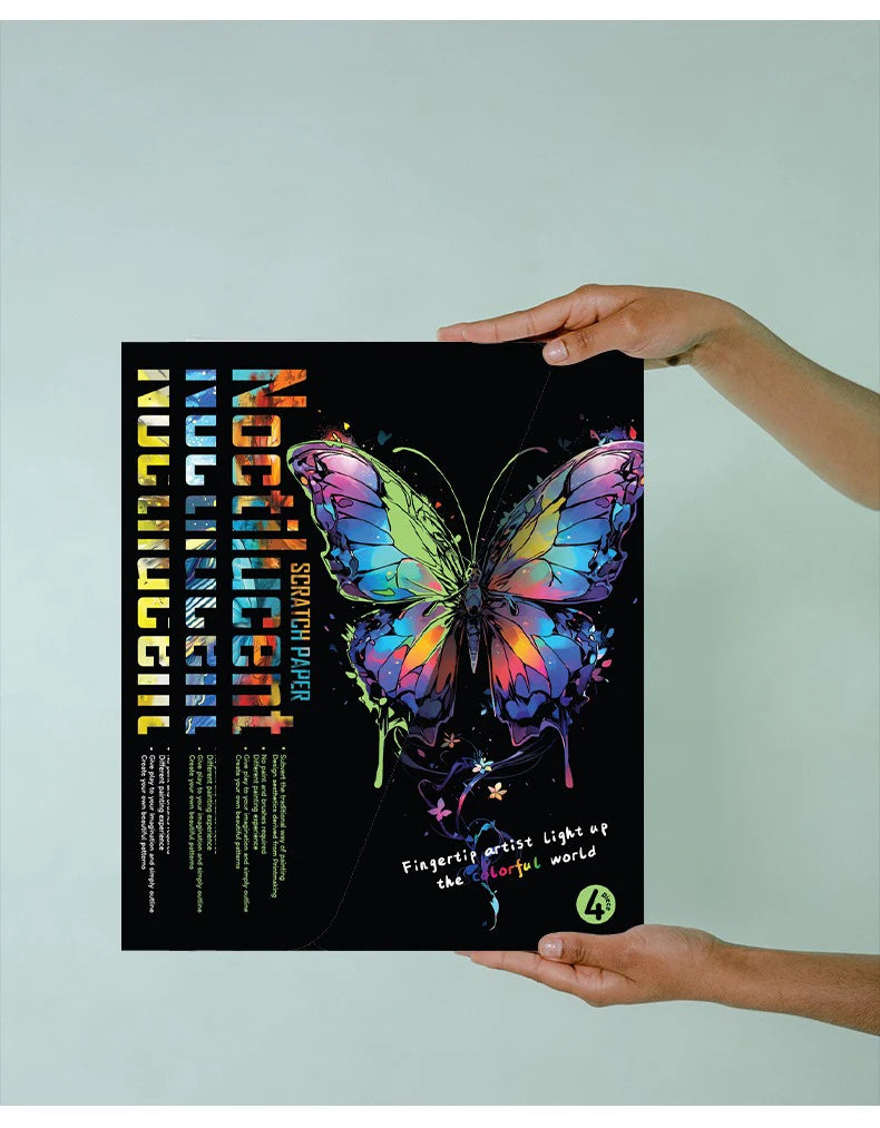 CowLost | product_id-4-pcs-a4-diy-luminous-scratch-painting-set-animal-butterfly-whale-landscape-night-view |17