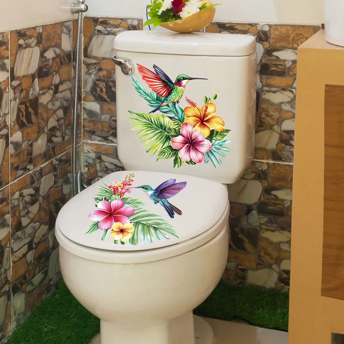 CowLost | 2pcs-diy-bathroom-sticker-bird-flower-design-for-bathroom |21