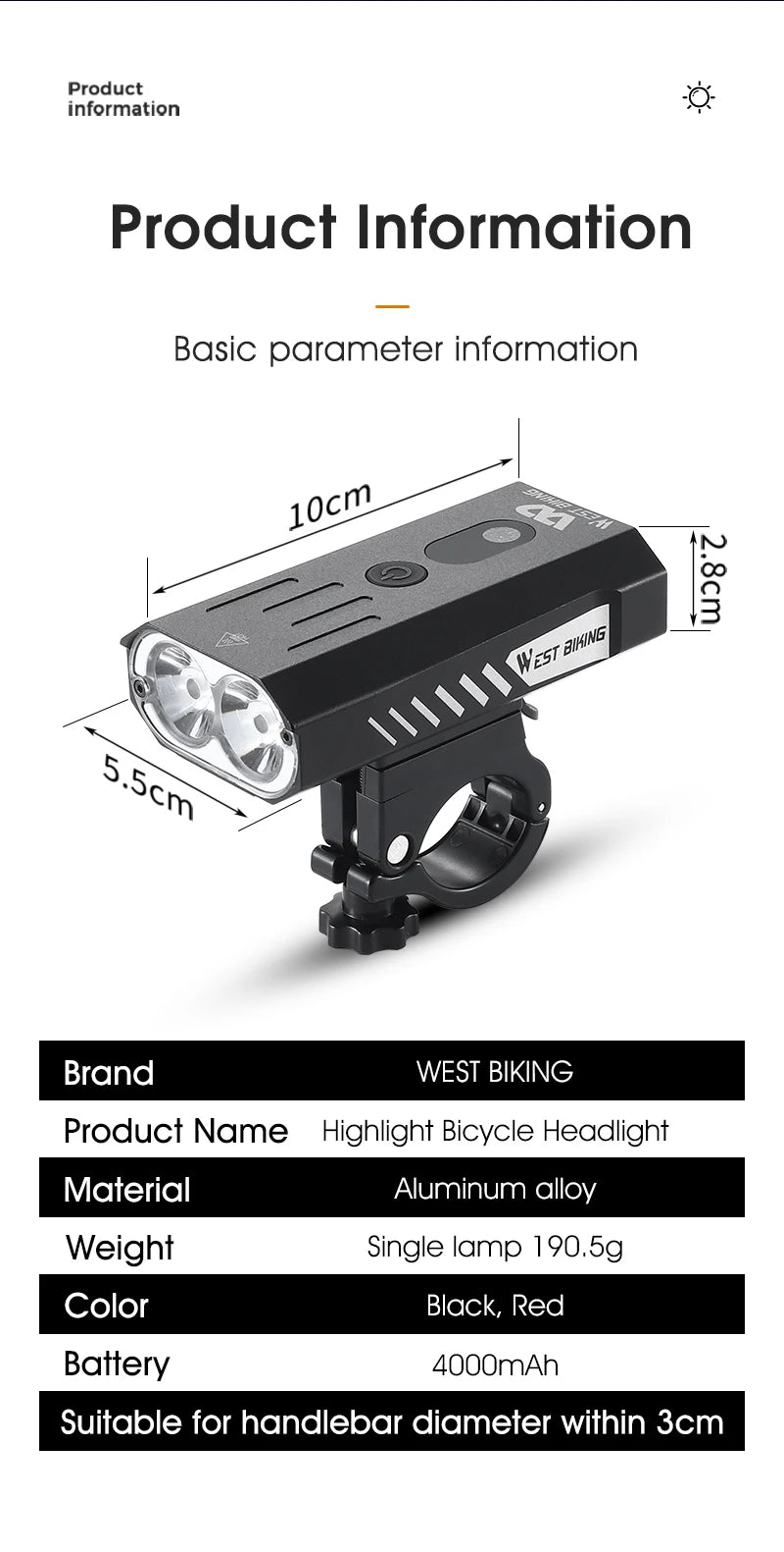 CowLost | west-biking-bike-front-light-induction-bicycle-bright-light-usb-charging-flashlight-cycling-waterproof-torch-bike-headlight |9