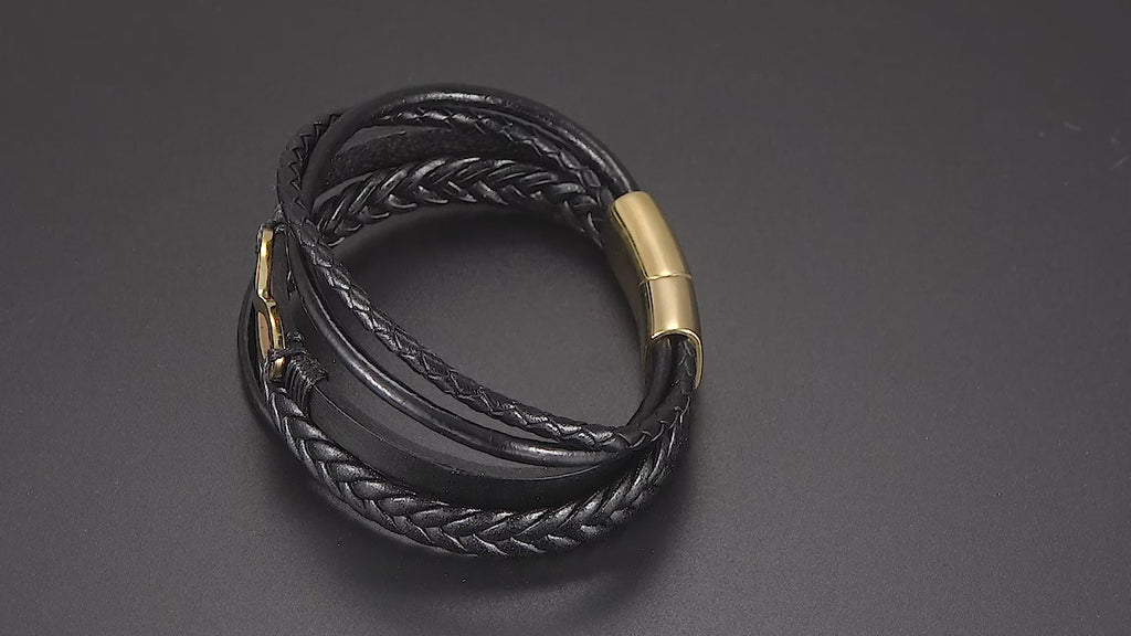 Men's Infinity Symbol Multi-Layer Leather Bracelet with Stainless Steel Charm