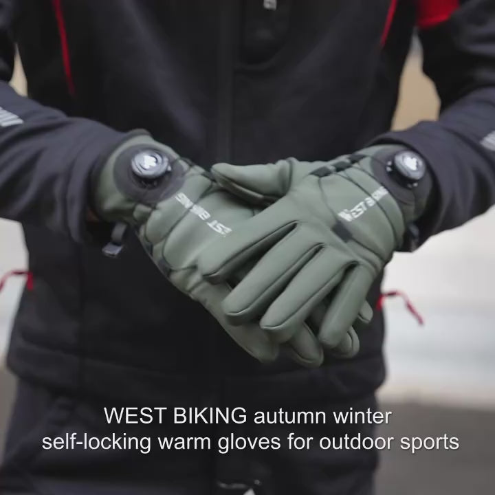 WEST BIKING Waterproof Winter Fleece Thermal Self-Locking Full Finger Cycling Gloves with Rotating Buckle