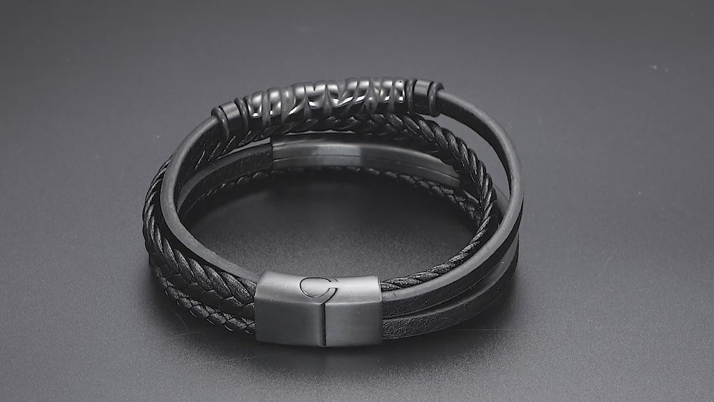 Multilayer Viking Leather Bracelet with Stainless Steel Insert for Men