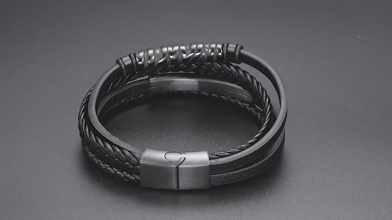 Multilayer Viking Leather Bracelet with Stainless Steel Insert for Men
