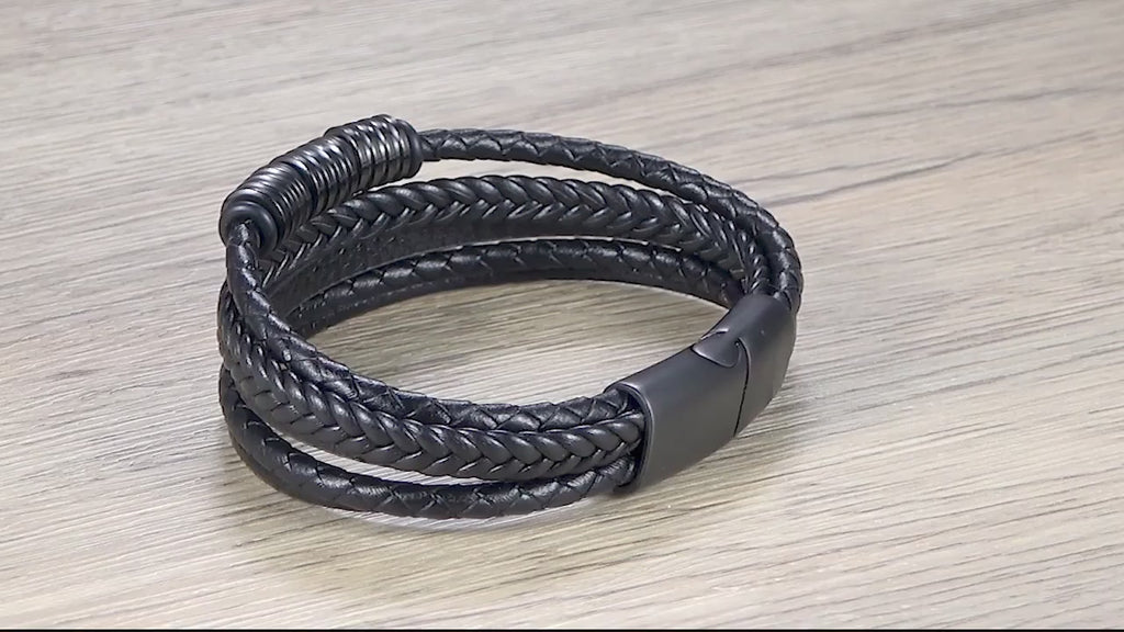 Jiayiqi Punk Stainless Steel Men’s Braided Multi-Layer Charm Bracelet with Magnetic Clasp